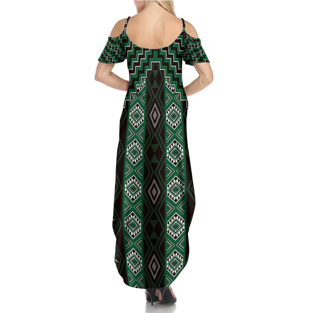 New Zealand Aotearoa Family Matching Summer Maxi Dress and Hawaiian Shirt Green Poutama With Taniko Pattern LT05 - Polynesian Pride