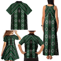 New Zealand Aotearoa Family Matching Tank Maxi Dress and Hawaiian Shirt Green Poutama With Taniko Pattern LT05 - Polynesian Pride