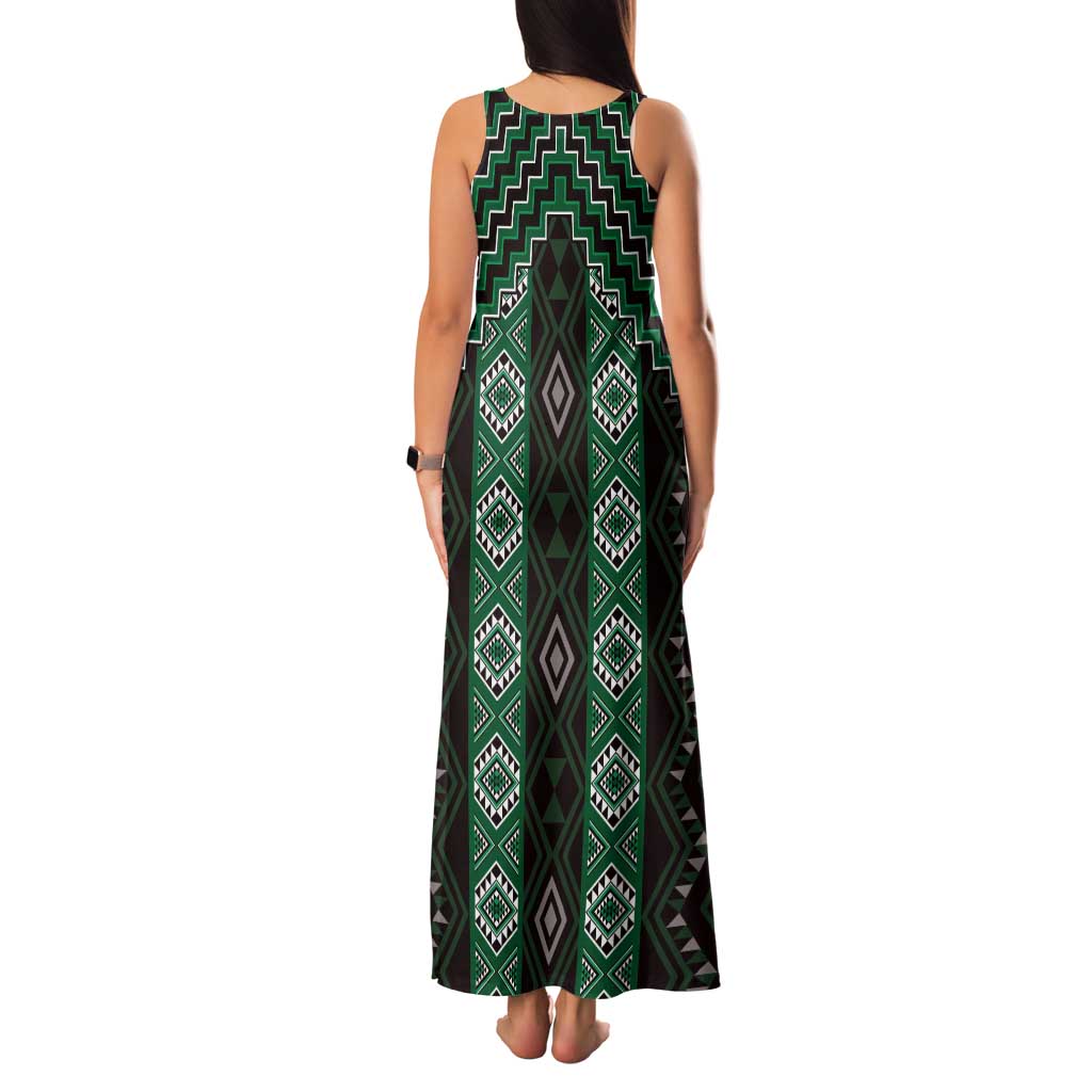 New Zealand Aotearoa Family Matching Tank Maxi Dress and Hawaiian Shirt Green Poutama With Taniko Pattern LT05 - Polynesian Pride