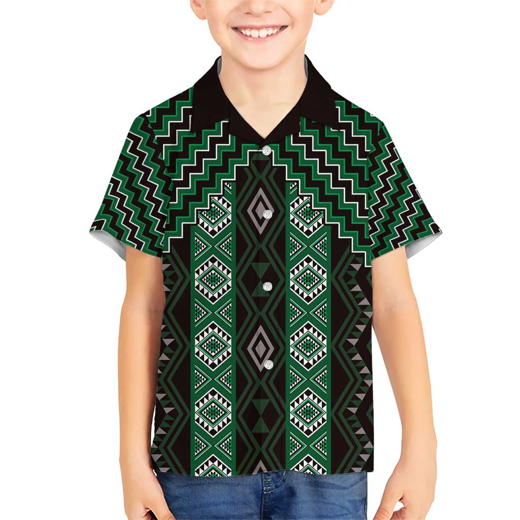 New Zealand Aotearoa Kid Hawaiian Shirt Green Poutama With Taniko Pattern LT05 Kid Green - Polynesian Pride