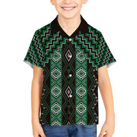 New Zealand Aotearoa Kid Hawaiian Shirt Green Poutama With Taniko Pattern LT05 Kid Green - Polynesian Pride
