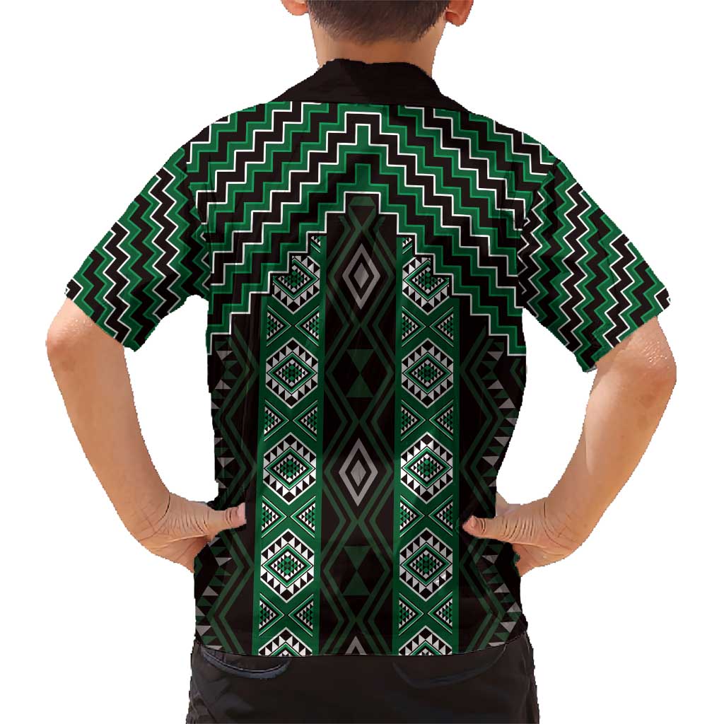 New Zealand Aotearoa Kid Hawaiian Shirt Green Poutama With Taniko Pattern LT05 - Polynesian Pride