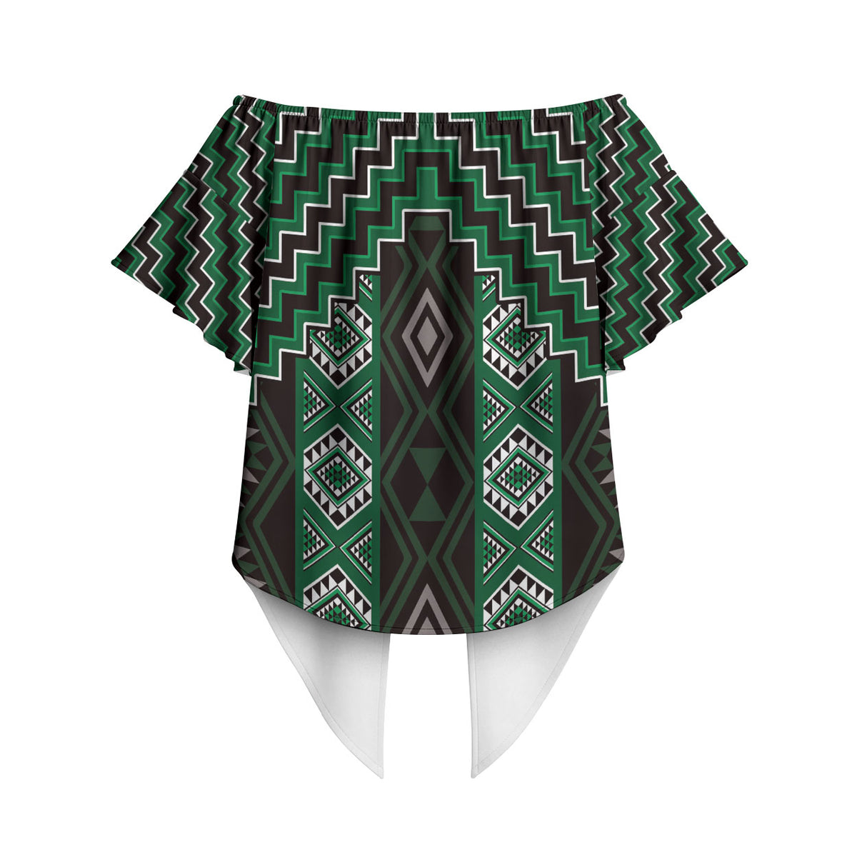 New Zealand Aotearoa Off Shoulder Wrap Waist Top Green Poutama With Taniko Pattern LT05 - Polynesian Pride