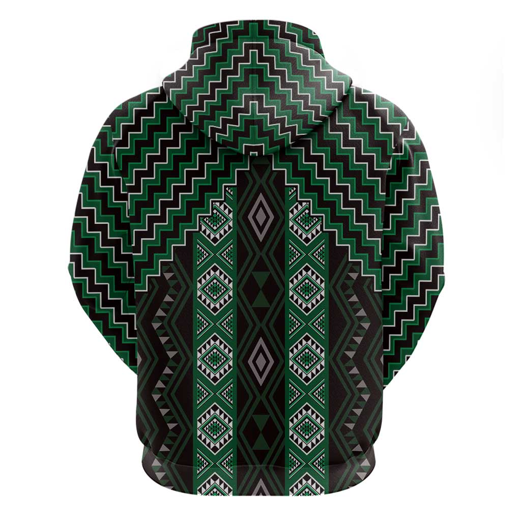 New Zealand Aotearoa Zip Hoodie Green Poutama With Taniko Pattern LT05