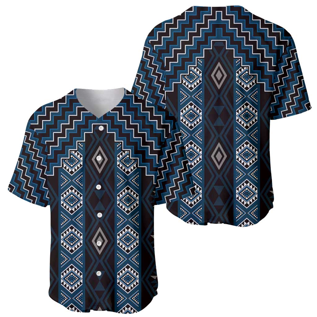 New Zealand Aotearoa Baseball Jersey Blue Poutama With Taniko Pattern LT05 - Polynesian Pride