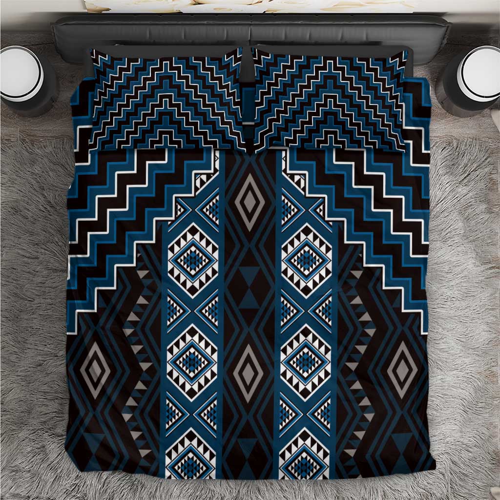 New Zealand Aotearoa Bedding Set Blue Poutama With Taniko Pattern LT05