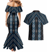 New Zealand Aotearoa Couples Matching Mermaid Dress and Hawaiian Shirt Blue Poutama With Taniko Pattern LT05 - Polynesian Pride