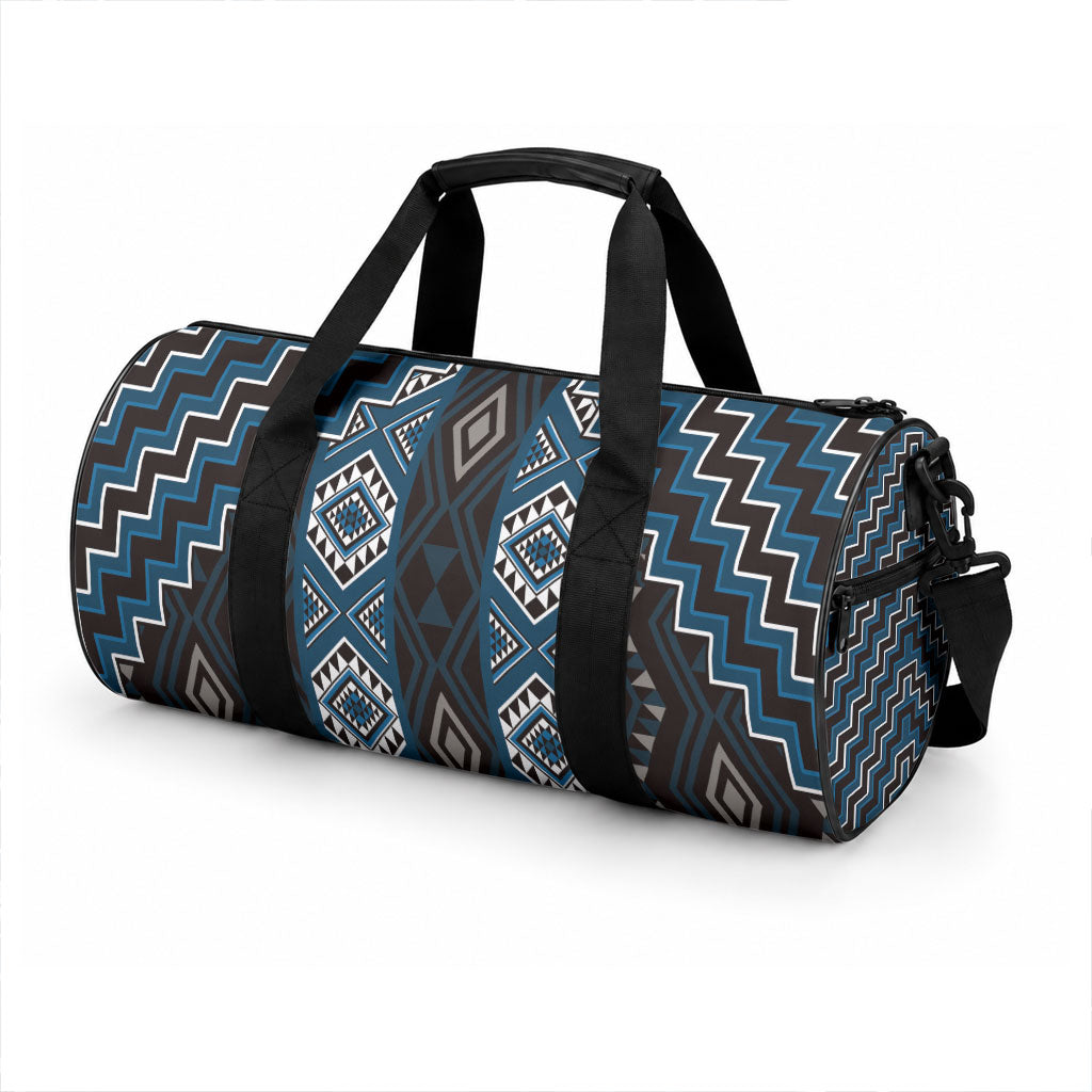 New Zealand Aotearoa Duffle Bag Blue Poutama With Taniko Pattern LT05 - Polynesian Pride