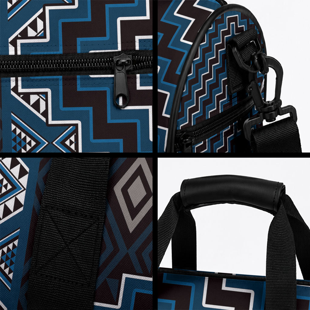 New Zealand Aotearoa Duffle Bag Blue Poutama With Taniko Pattern LT05 - Polynesian Pride