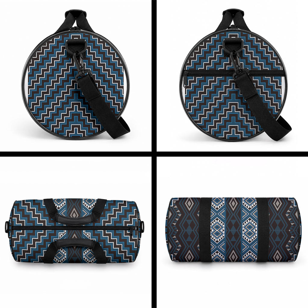 New Zealand Aotearoa Duffle Bag Blue Poutama With Taniko Pattern LT05 - Polynesian Pride