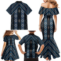 New Zealand Aotearoa Family Matching Mermaid Dress and Hawaiian Shirt Blue Poutama With Taniko Pattern LT05 - Polynesian Pride
