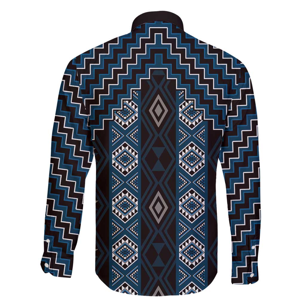 New Zealand Aotearoa Family Matching Off Shoulder Maxi Dress and Hawaiian Shirt Blue Poutama With Taniko Pattern LT05 - Polynesian Pride