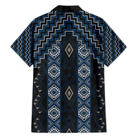 New Zealand Aotearoa Family Matching Off Shoulder Short Dress and Hawaiian Shirt Blue Poutama With Taniko Pattern LT05 - Polynesian Pride