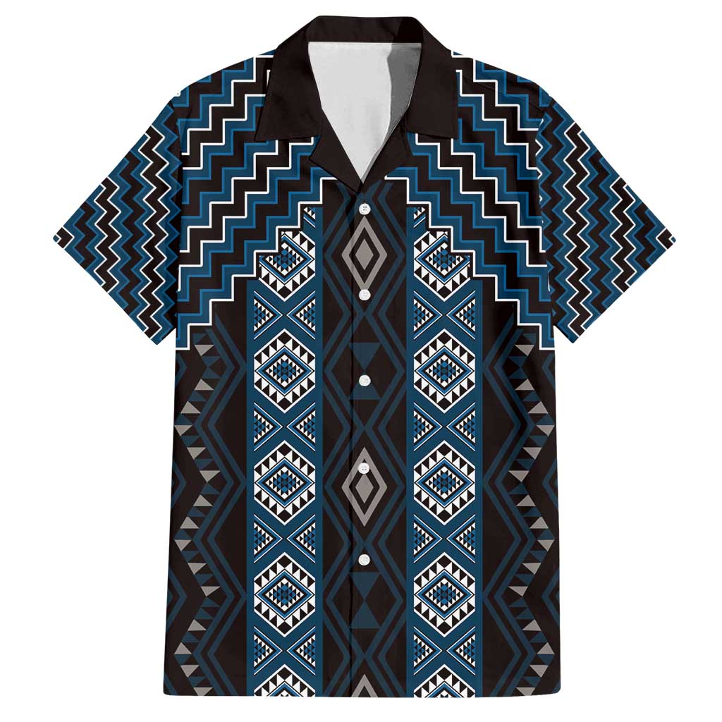 New Zealand Aotearoa Family Matching Puletasi and Hawaiian Shirt Blue Poutama With Taniko Pattern LT05 Dad's Shirt - Short Sleeve Blue - Polynesian Pride