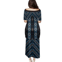 New Zealand Aotearoa Family Matching Puletasi and Hawaiian Shirt Blue Poutama With Taniko Pattern LT05 - Polynesian Pride