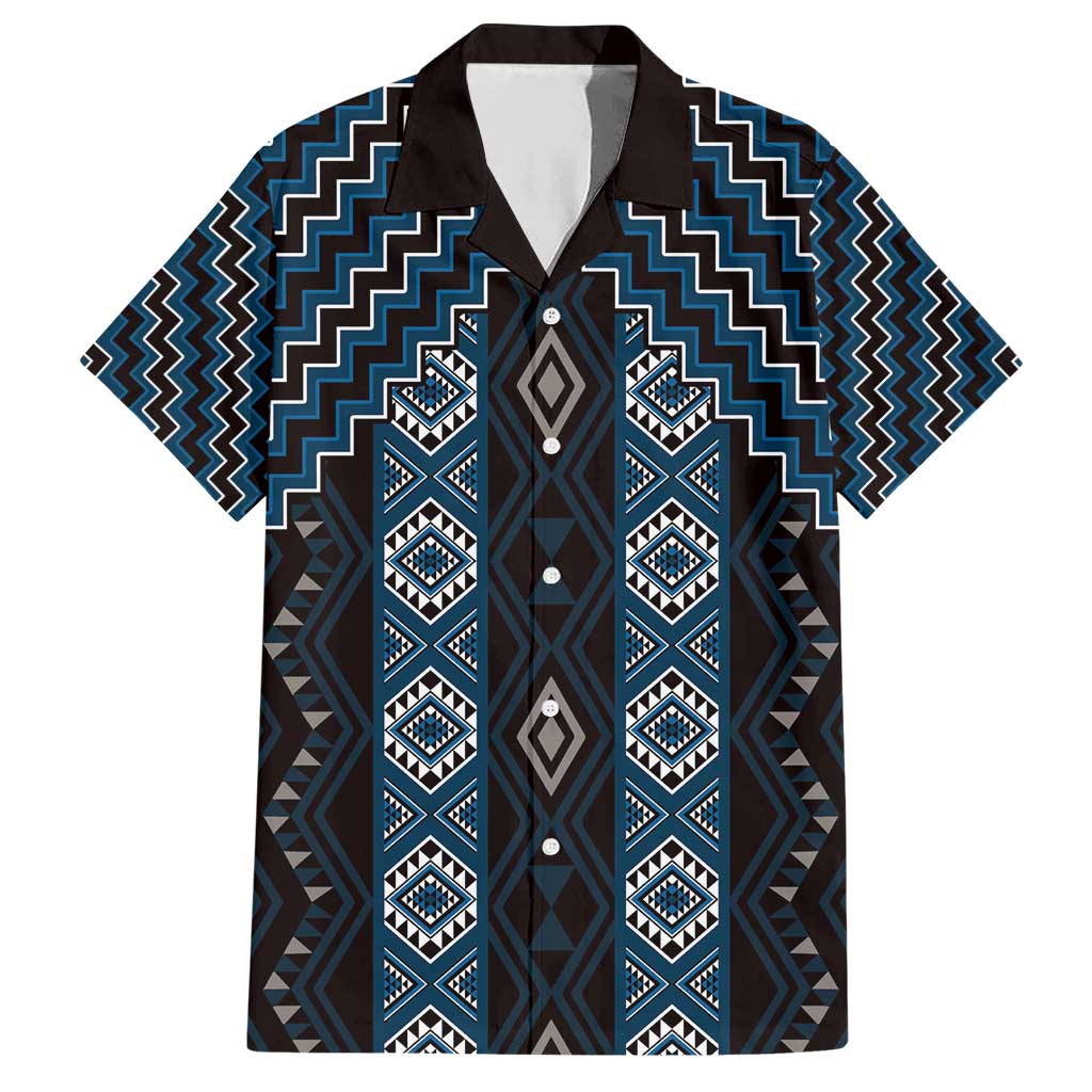 New Zealand Aotearoa Family Matching Short Sleeve Bodycon Dress and Hawaiian Shirt Blue Poutama With Taniko Pattern LT05 Dad's Shirt - Short Sleeve Blue - Polynesian Pride