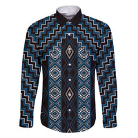 New Zealand Aotearoa Family Matching Short Sleeve Bodycon Dress and Hawaiian Shirt Blue Poutama With Taniko Pattern LT05 Dad's Shirt - Long Sleeve Blue - Polynesian Pride