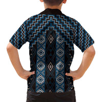 New Zealand Aotearoa Family Matching Summer Maxi Dress and Hawaiian Shirt Blue Poutama With Taniko Pattern LT05 - Polynesian Pride