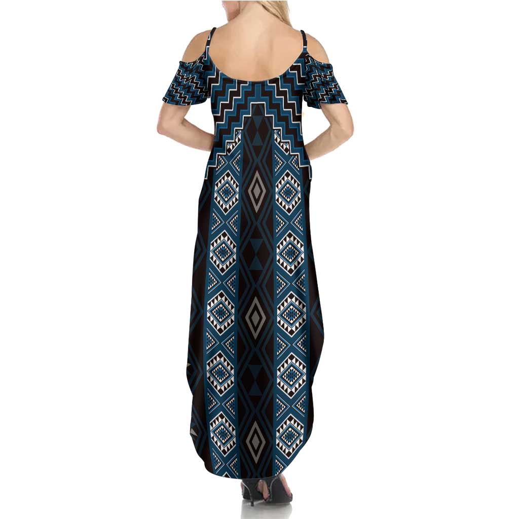 New Zealand Aotearoa Family Matching Summer Maxi Dress and Hawaiian Shirt Blue Poutama With Taniko Pattern LT05 - Polynesian Pride