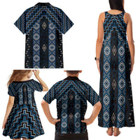 New Zealand Aotearoa Family Matching Tank Maxi Dress and Hawaiian Shirt Blue Poutama With Taniko Pattern LT05 - Polynesian Pride
