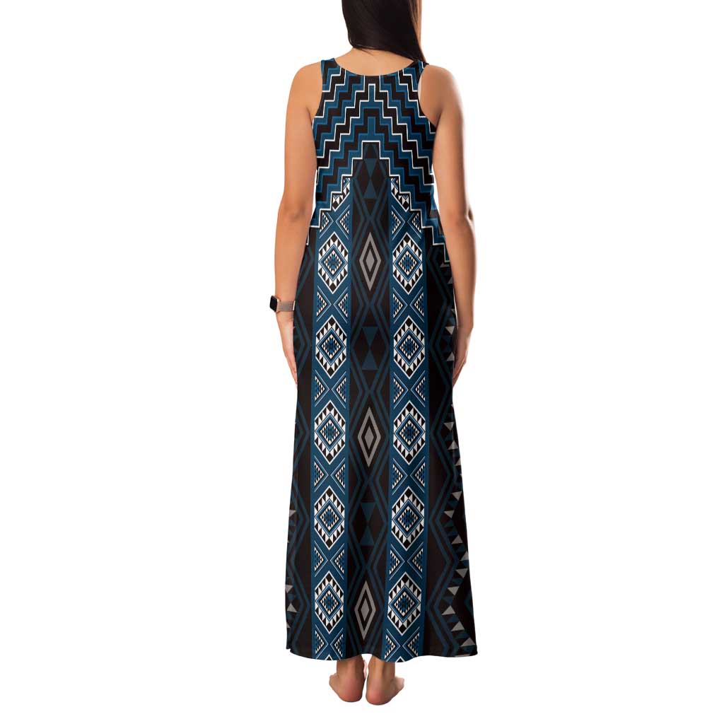New Zealand Aotearoa Family Matching Tank Maxi Dress and Hawaiian Shirt Blue Poutama With Taniko Pattern LT05 - Polynesian Pride