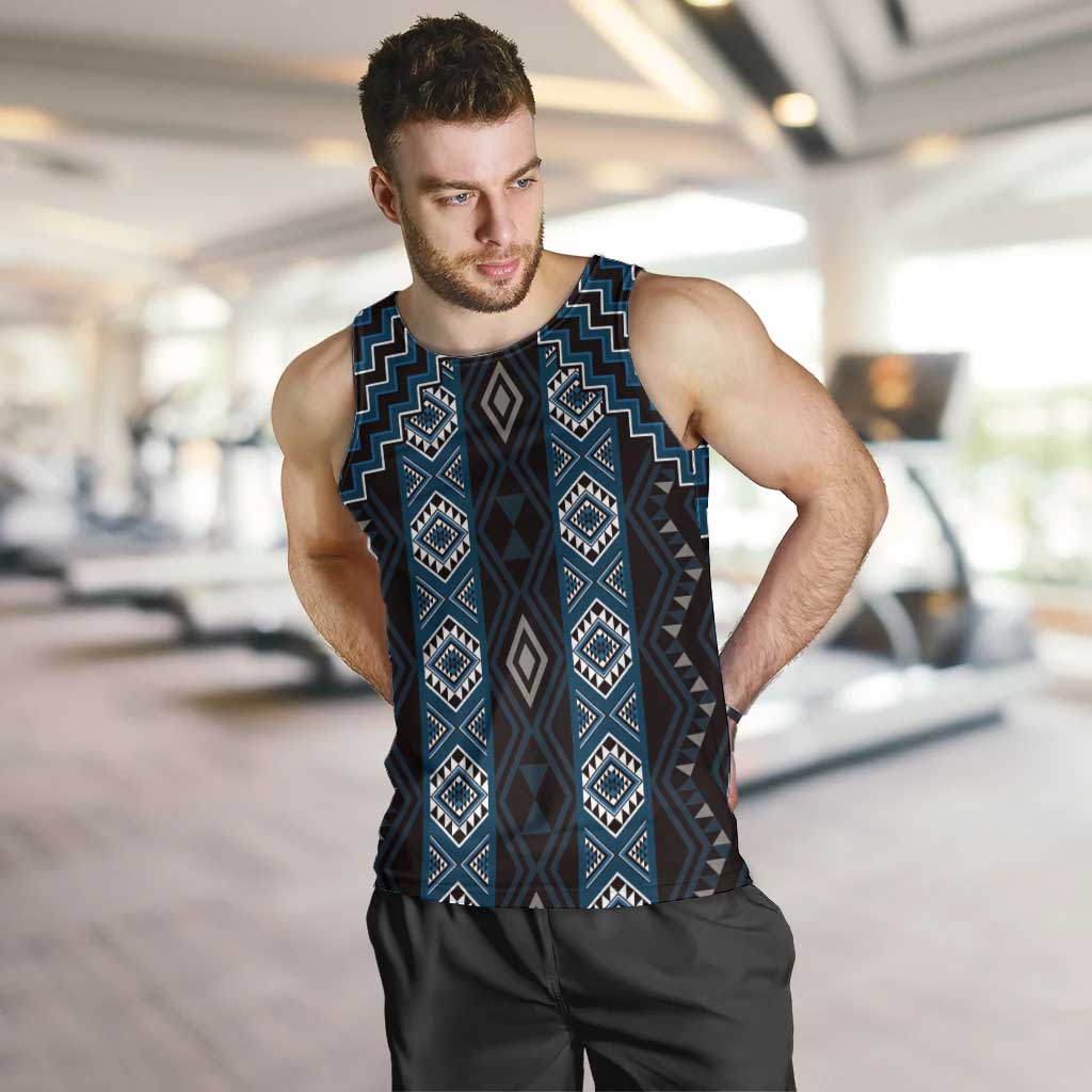 New Zealand Aotearoa Men Tank Top Blue Poutama With Taniko Pattern LT05