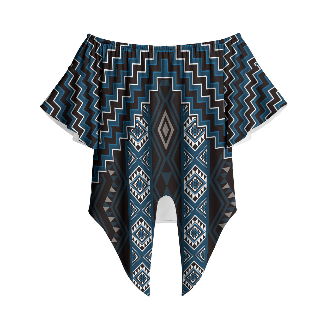 New Zealand Aotearoa Off Shoulder Wrap Waist Top Blue Poutama With Taniko Pattern LT05 Blue - Polynesian Pride