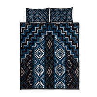 New Zealand Aotearoa Quilt Bed Set Blue Poutama With Taniko Pattern LT05