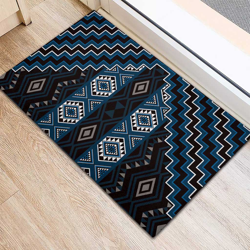 New Zealand Aotearoa Rubber Doormat Blue Poutama With Taniko Pattern LT05