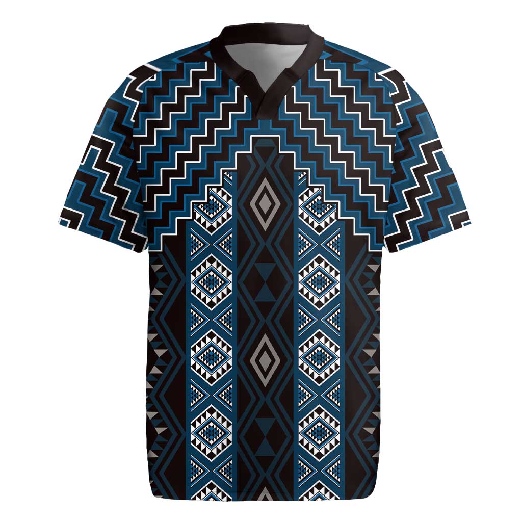 New Zealand Aotearoa Rugby Jersey Blue Poutama With Taniko Pattern LT05 Blue - Polynesian Pride