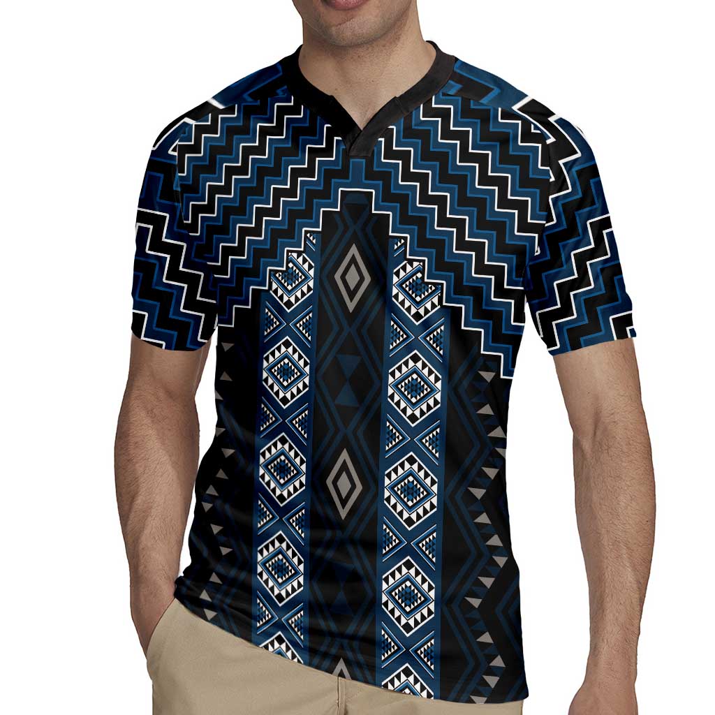 New Zealand Aotearoa Rugby Jersey Blue Poutama With Taniko Pattern LT05 - Polynesian Pride