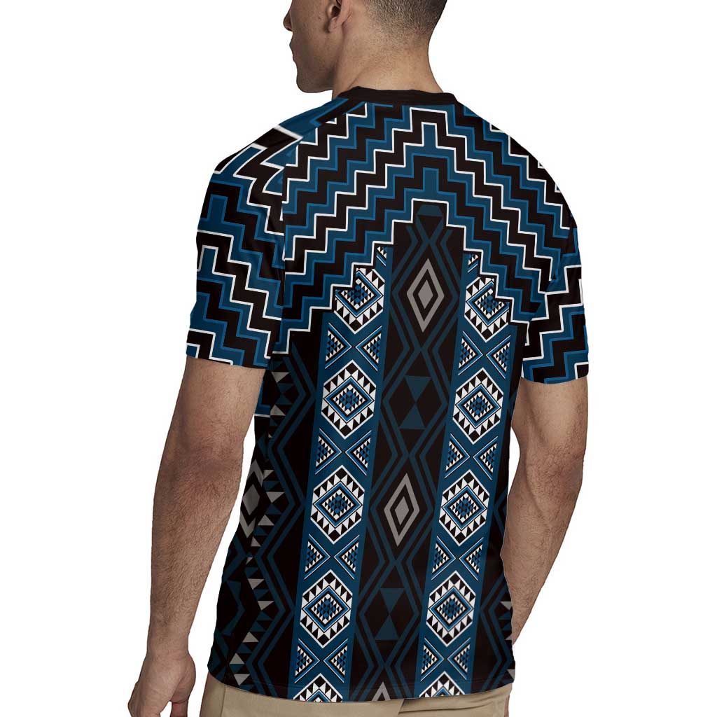 New Zealand Aotearoa Rugby Jersey Blue Poutama With Taniko Pattern LT05 - Polynesian Pride