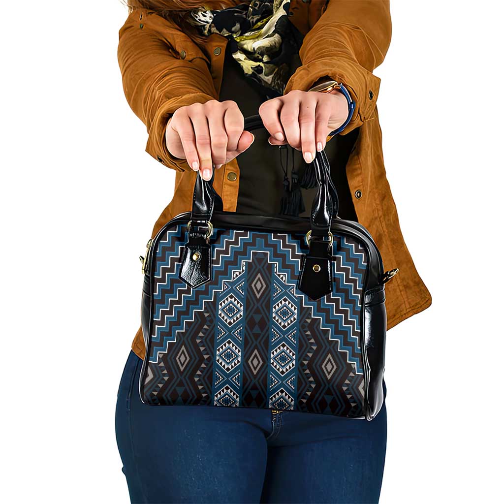 New Zealand Aotearoa Shoulder Handbag Blue Poutama With Taniko Pattern LT05 One Size Blue - Polynesian Pride