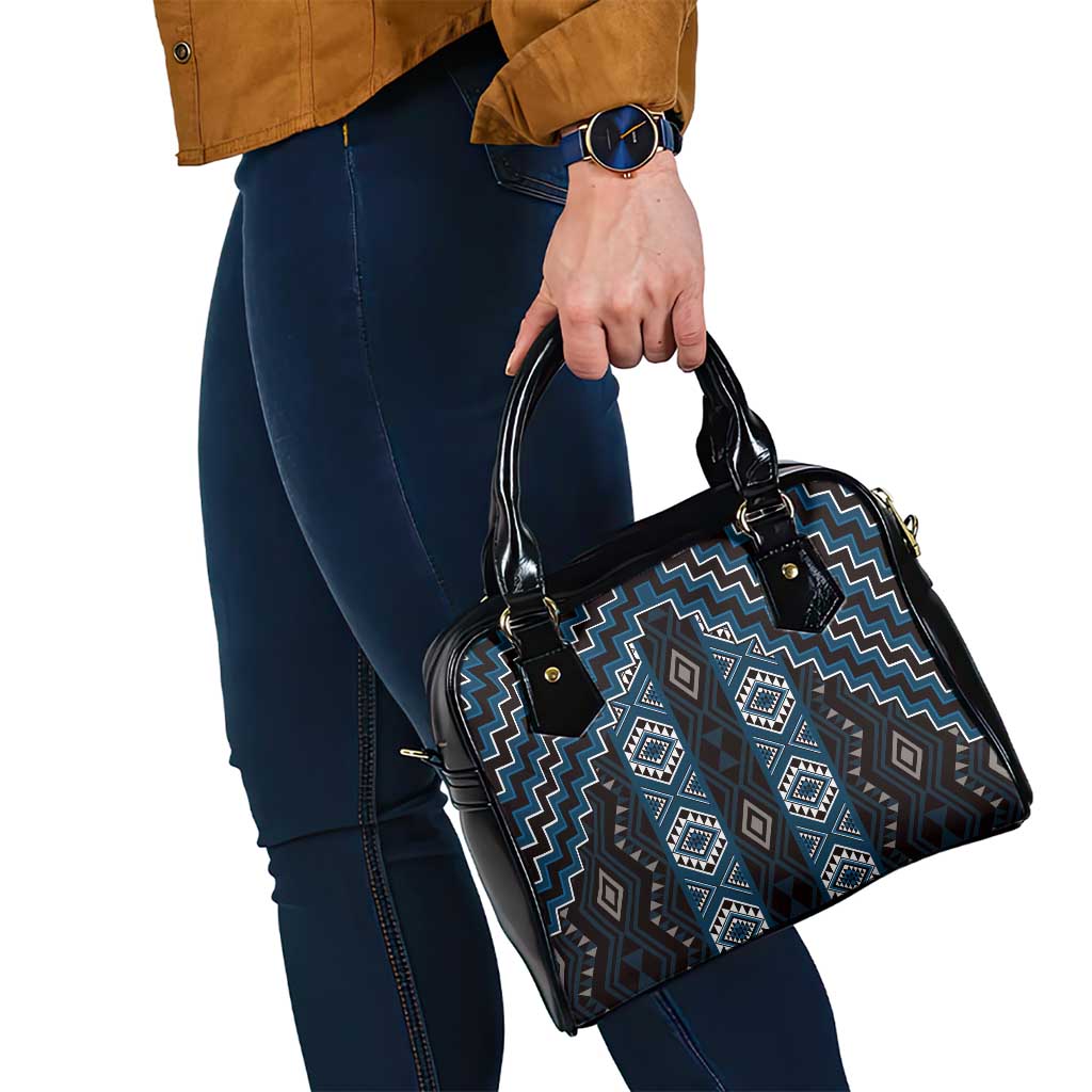 New Zealand Aotearoa Shoulder Handbag Blue Poutama With Taniko Pattern LT05 - Polynesian Pride