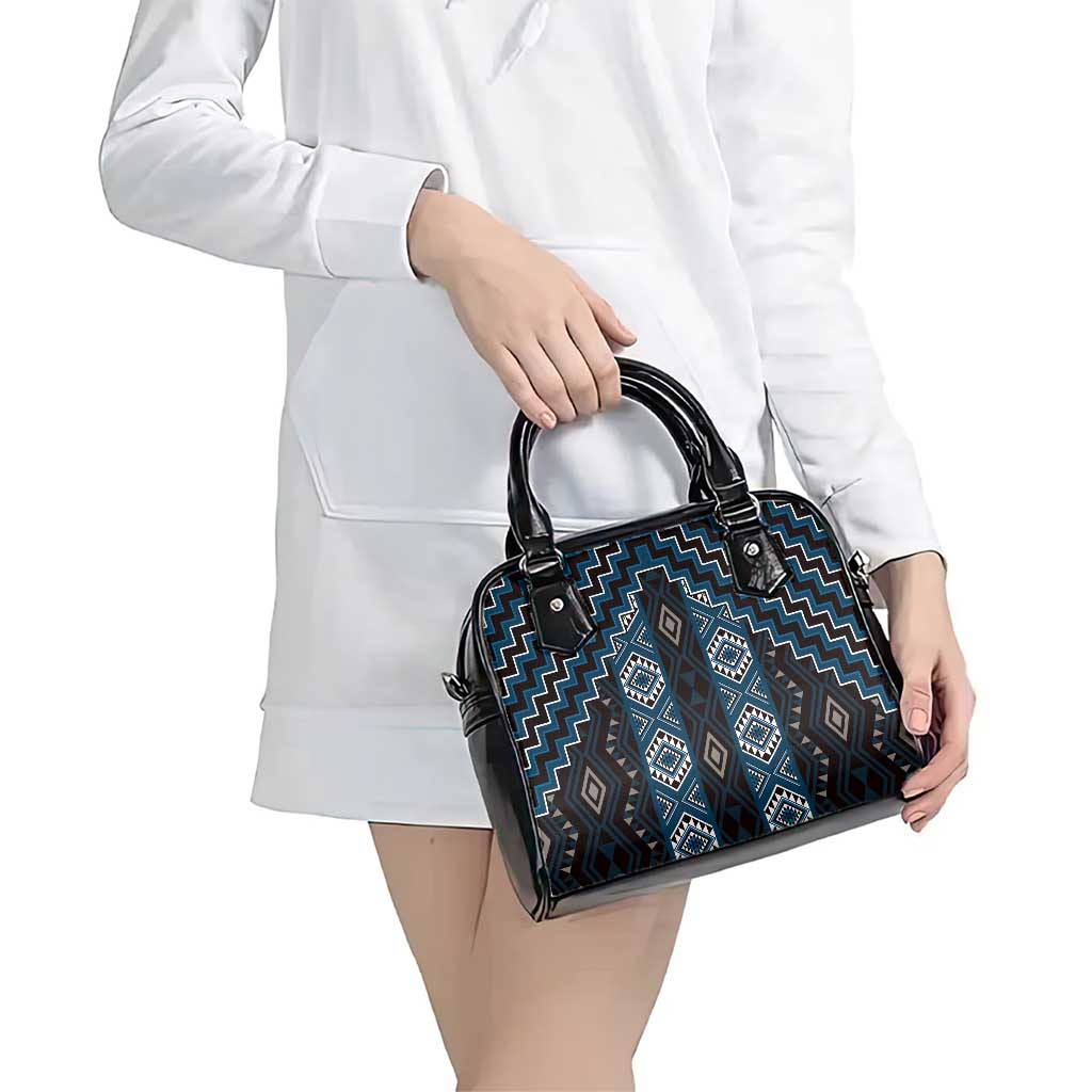 New Zealand Aotearoa Shoulder Handbag Blue Poutama With Taniko Pattern LT05 - Polynesian Pride