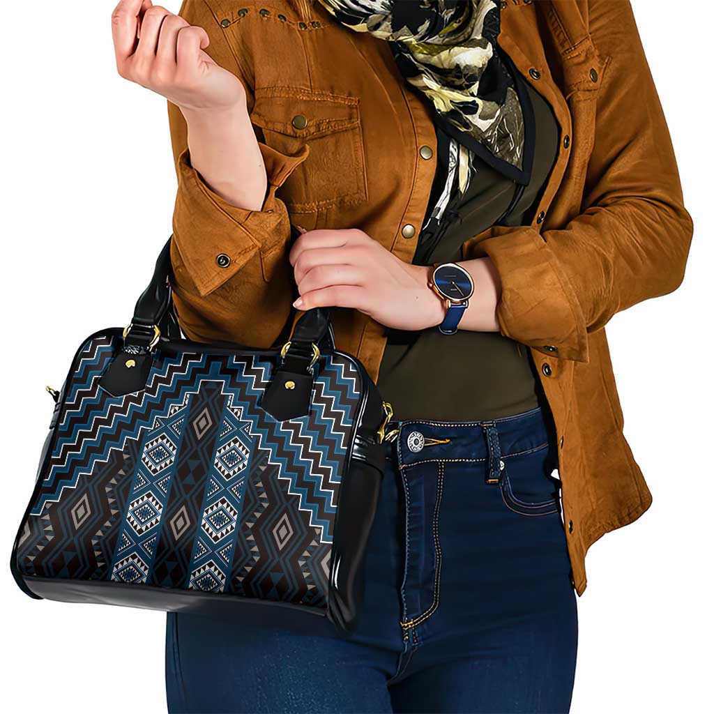 New Zealand Aotearoa Shoulder Handbag Blue Poutama With Taniko Pattern LT05 - Polynesian Pride