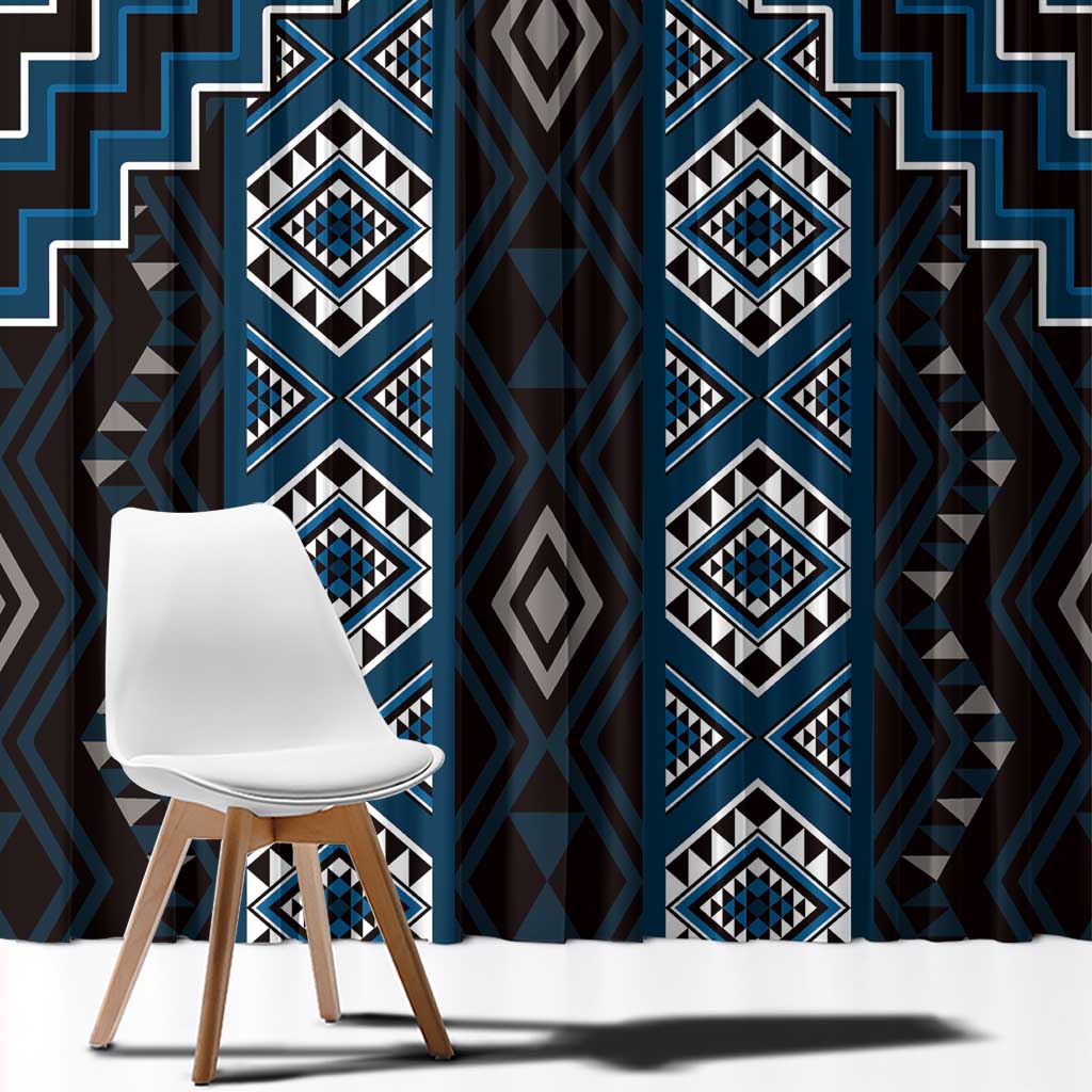 New Zealand Aotearoa Window Curtain Blue Poutama With Taniko Pattern LT05
