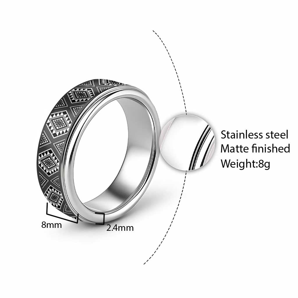 New Zealand Aotearoa Classic Ring Black Poutama With Taniko Pattern - Polynesian Pride