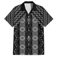 New Zealand Aotearoa Family Matching Off The Shoulder Long Sleeve Dress and Hawaiian Shirt Black Poutama With Taniko Pattern LT05 Dad's Shirt - Short Sleeve Black - Polynesian Pride