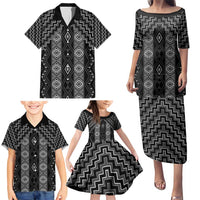 New Zealand Aotearoa Family Matching Puletasi and Hawaiian Shirt Black Poutama With Taniko Pattern LT05 - Polynesian Pride