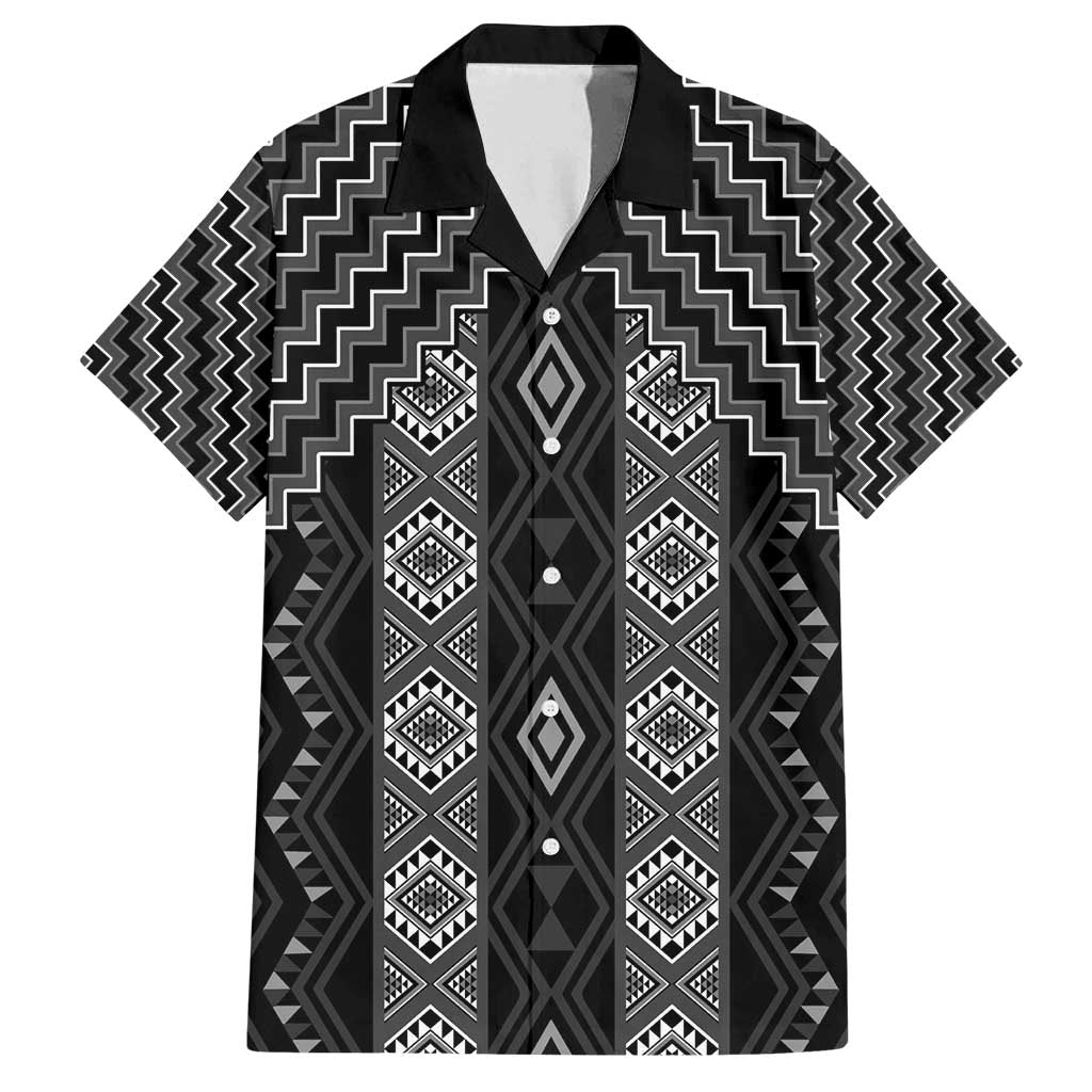 New Zealand Aotearoa Family Matching Puletasi and Hawaiian Shirt Black Poutama With Taniko Pattern LT05 Dad's Shirt - Short Sleeve Black - Polynesian Pride