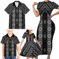 New Zealand Aotearoa Family Matching Short Sleeve Bodycon Dress and Hawaiian Shirt Black Poutama With Taniko Pattern LT05 - Polynesian Pride