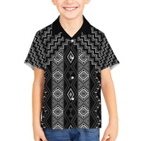 New Zealand Aotearoa Family Matching Tank Maxi Dress and Hawaiian Shirt Black Poutama With Taniko Pattern LT05 Son's Shirt Black - Polynesian Pride