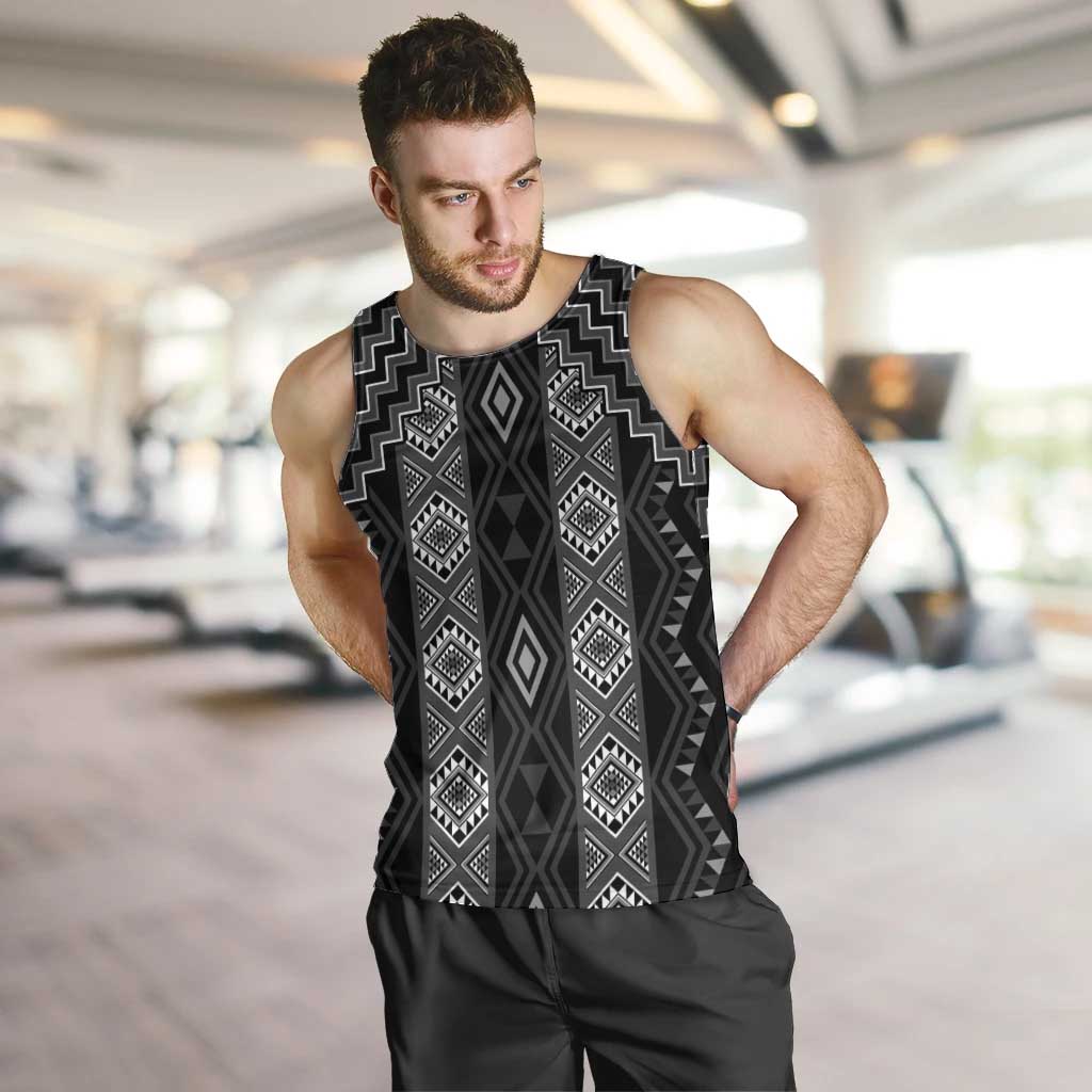 New Zealand Aotearoa Men Tank Top Black Poutama With Taniko Pattern LT05