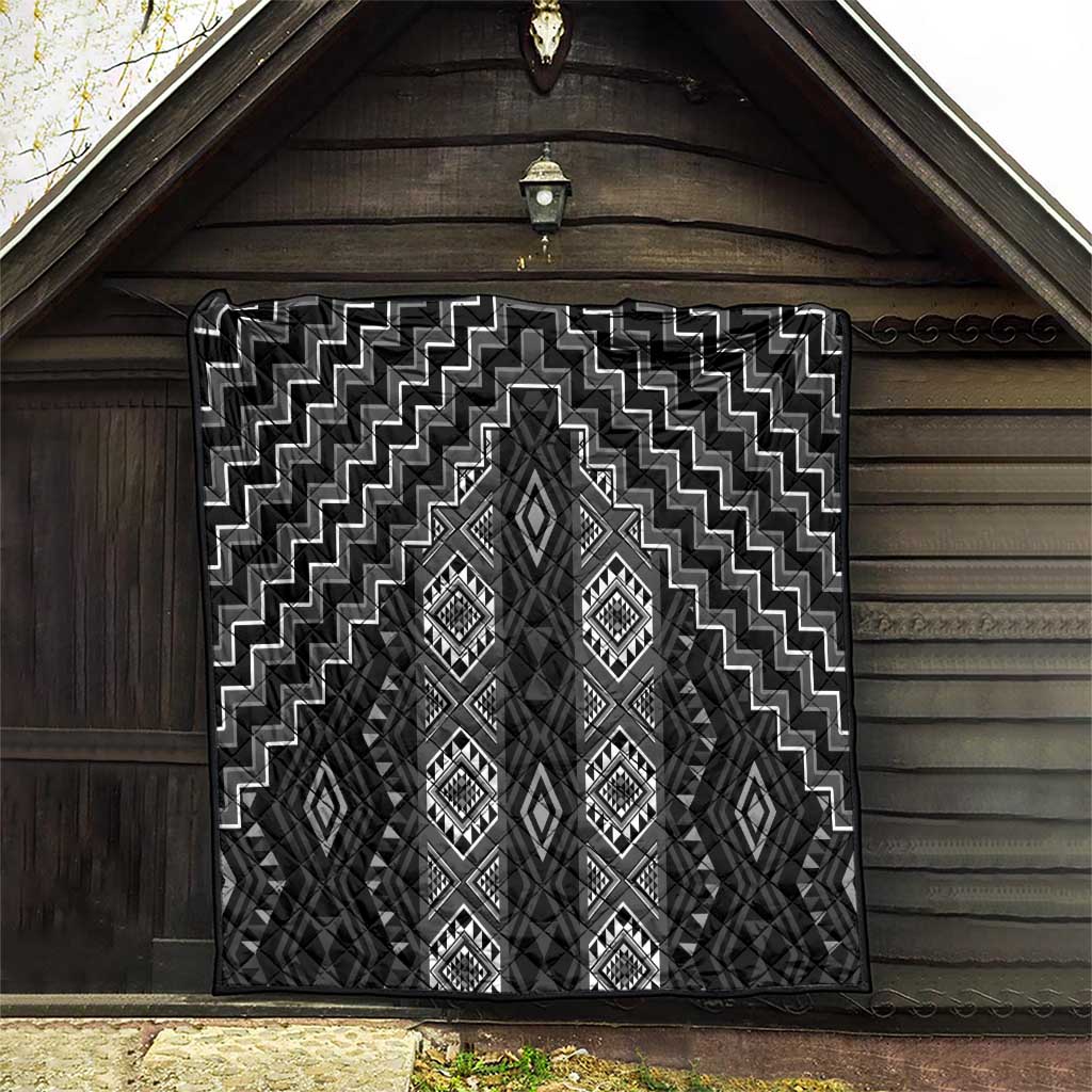 New Zealand Aotearoa Quilt Black Poutama With Taniko Pattern LT05 - Polynesian Pride
