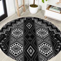 New Zealand Aotearoa Round Carpet Black Poutama With Taniko Pattern LT05 Black - Polynesian Pride