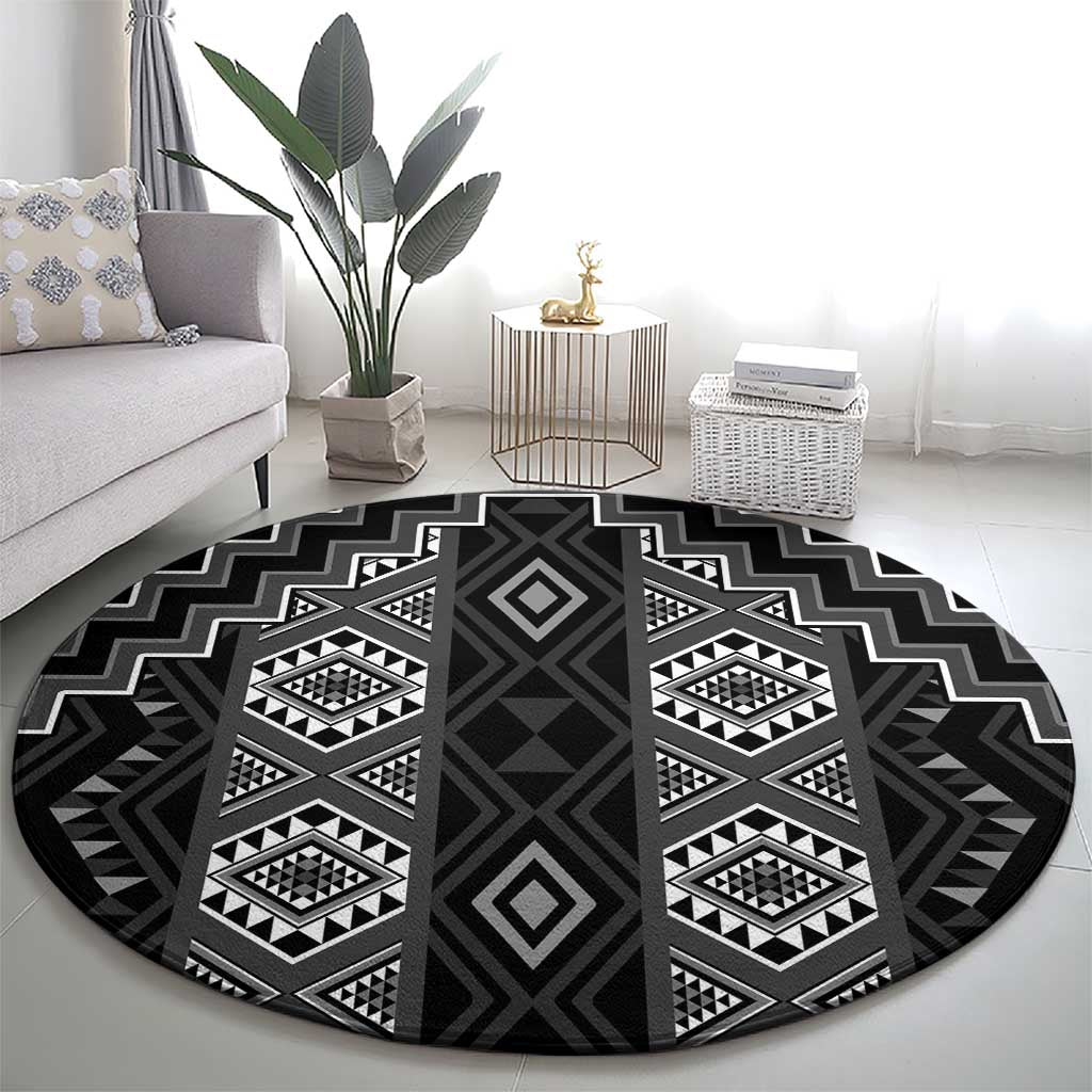 New Zealand Aotearoa Round Carpet Black Poutama With Taniko Pattern LT05 - Polynesian Pride