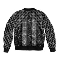 New Zealand Aotearoa Sleeve Zip Bomber Jacket Black Poutama With Taniko Pattern LT05 - Polynesian Pride