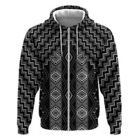 New Zealand Aotearoa Zip Hoodie Black Poutama With Taniko Pattern LT05 Zip Hoodie Black - Polynesian Pride