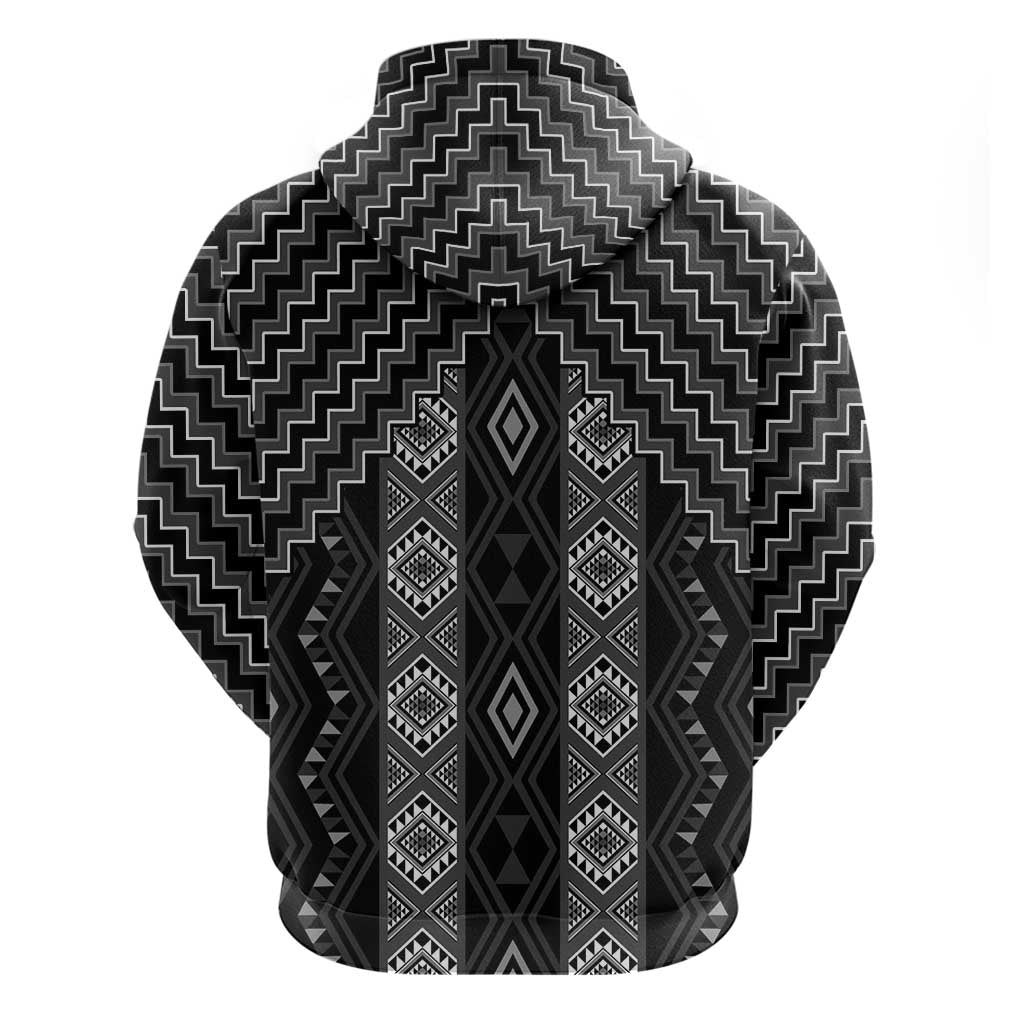 New Zealand Aotearoa Zip Hoodie Black Poutama With Taniko Pattern LT05 - Polynesian Pride